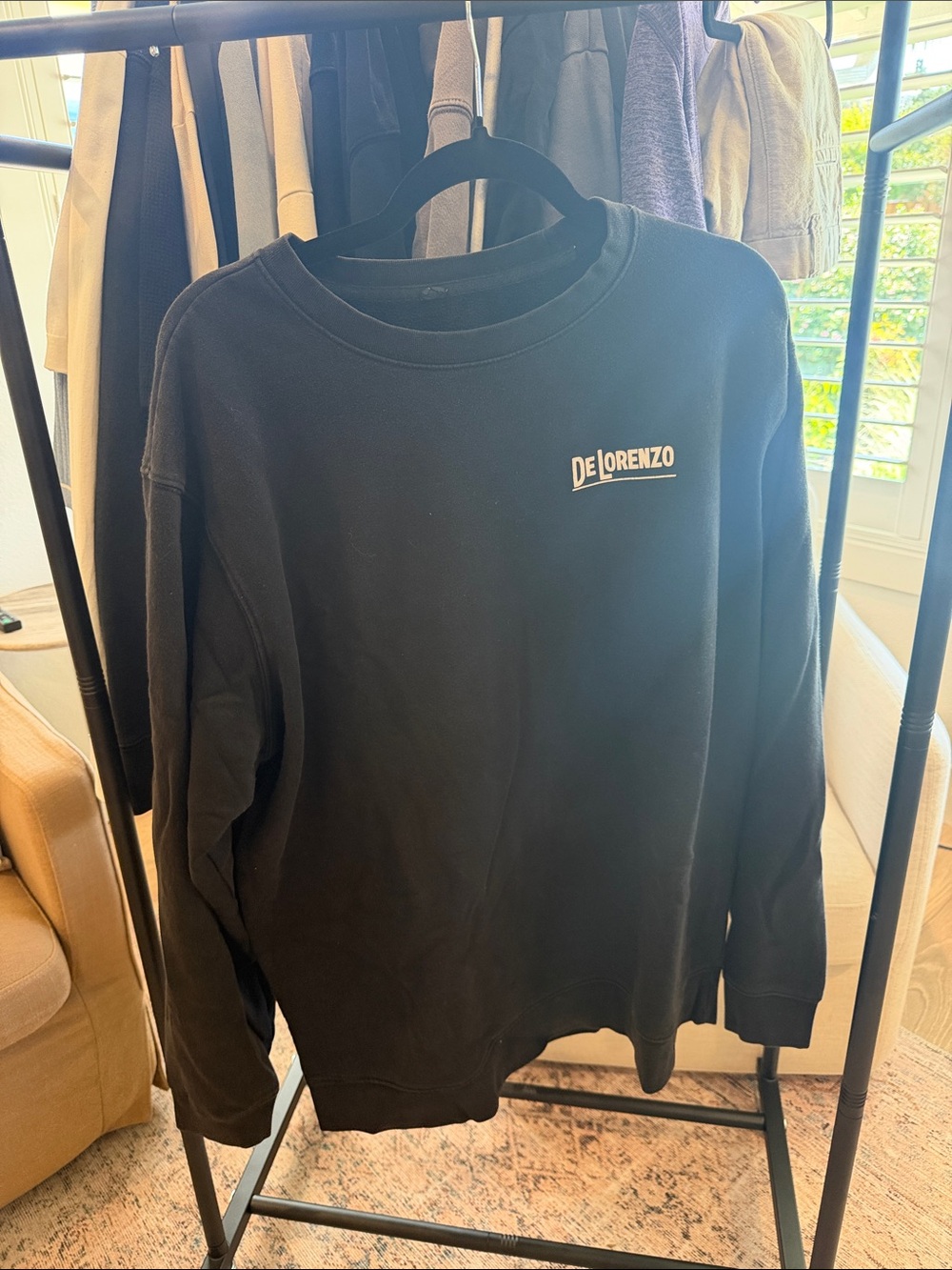 lorenzo Black Crewneck Sweatshirt with White Logo